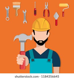 builder character with construction equipment