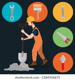 builder character with construction equipment
