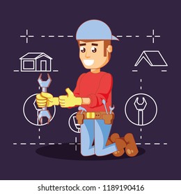 builder character with home repair icons
