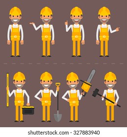 Builder character in various poses