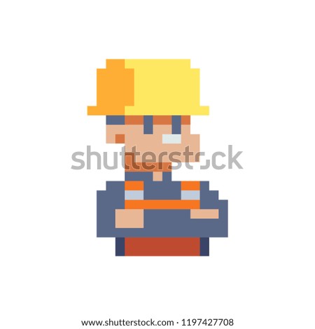 Builder character, worker. Avatar, female portrait, profile picture.  Pixel art. Flat style. Game assets. 8-bit. Isolated vector illustration.  
