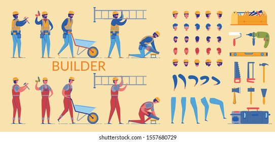 Builder Characters in Uniform with Equipment.