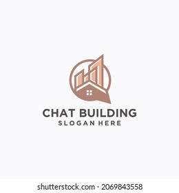 Builder chat symbol logo template  real estate home chat logo icon design, home talk forum logo with talking bubble and luxury