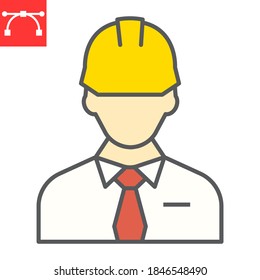 Builder color line icon, construction worker and repairman, engineer sign vector graphics, editable stroke filled outline icon, eps 10