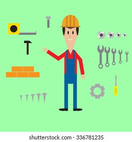 Builder concept vector illustration in modern flat design style