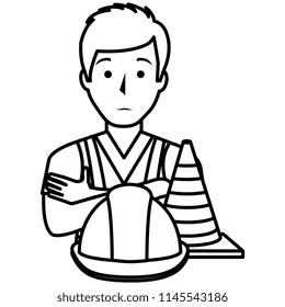 builder with cone and helmet character
