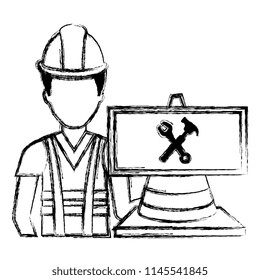 builder with cone and signal character