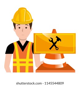 builder with cone and signal character