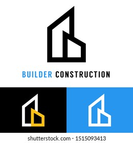Builder construction business template with symbol of house, apartment, building material and construction illustration. Logo isolated in white background.