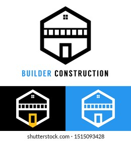 Builder construction business template with symbol of house, apartment, building material and construction illustration. Logo isolated in white background.