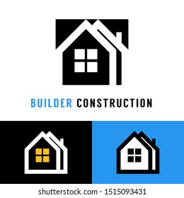 Builder construction business template with symbol of house, apartment, building material and construction illustration. Logo isolated in white background.