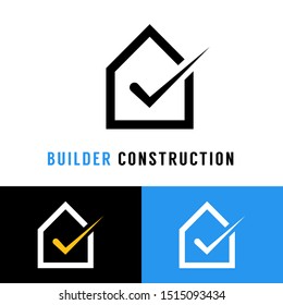 Builder construction business template with symbol of house, apartment, building material and construction illustration. Logo isolated in white background.