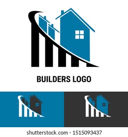 Builder construction business template with symbol of house, apartment, building material and construction illustration. Logo isolated in white background.