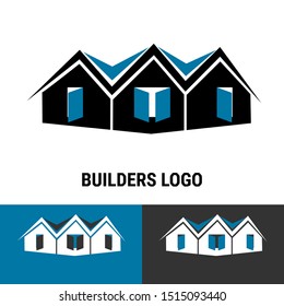 Builder construction business template with symbol of house, apartment, building material and construction illustration. Logo isolated in white background.