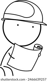 Builder at a construction site in a hard hat and with a plan in his hands