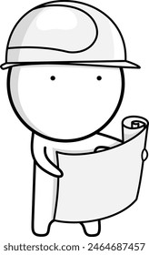 Baumeister auf einer Baustelle mit einem Paket in der Hand