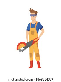 Builder. Construction worker with professional equipment during building activity. Vector illustration. Professional construction worker character