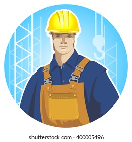 Builder construction worker in protective wear and helmet. 
