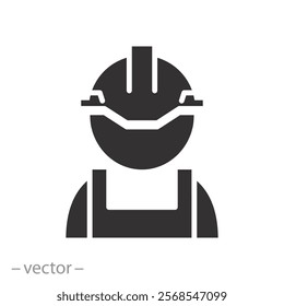 builder or constructor, construction worker icon, hard helmet, safety first concept, flat vector illustration eps10