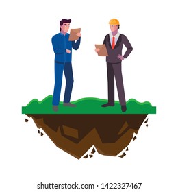 builder constructor with engineer on the lawn