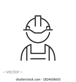 builder or constructor icon, construction worker, hard helmet, safety first concept,  thin line web symbol on white background - editable stroke vector illustration eps10
