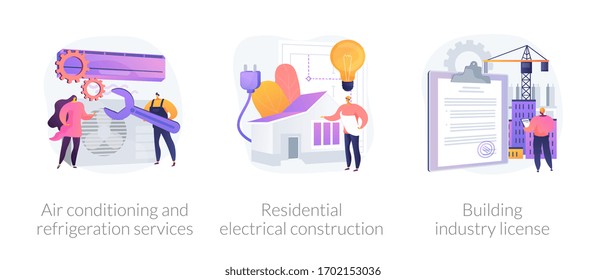 Builder contractor services abstract concept vector illustration set  Air conditioning   refrigeration services  residential electrical construction  building industry license abstract metaphor 