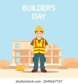 Construção da casa do dia do construtor, ilustração da arte vetorial.