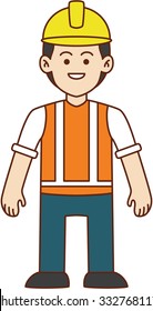 Builder doodle cartoon illustration