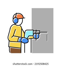 builder drilling wall color icon vector. builder drilling wall sign. isolated symbol illustration