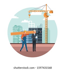 builder and engineer working over white background, colorful design, vector illustration