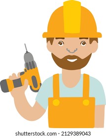 Builder foreman head of construction site, hand-drawn illustration