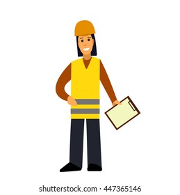 Builder.The girl working was smiling .Flat design vector symbols.Illustration.