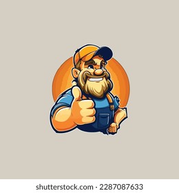 builder giving thumbs up. Vector logo illustration. cartoon