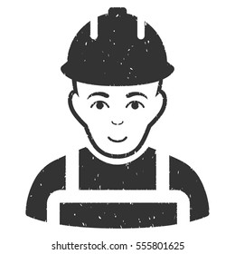 Builder grainy textured icon for overlay watermark stamps. Flat symbol with scratched texture. Dotted vector gray ink rubber seal stamp with grunge design on a white background.