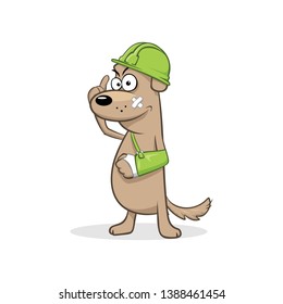 Builder in green helmet broken hand cast vector illustration