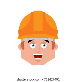 Builder Happy emotion avatar. Worker in protective helmets merry emoji face. Vector illustration