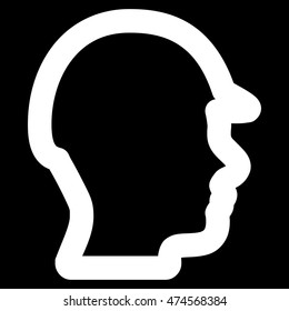 Builder Head vector icon. Style is stroke flat icon symbol, white color, black background.