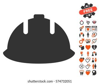 Builder Helmet icon with bonus decorative clip art. Vector illustration style is flat iconic elements for web design, app user interfaces.