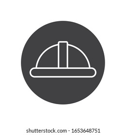 Builder helmet line block style icon design of Construction working maintenance worker job workshop repairing and progress theme Vector illustration