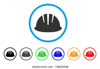 Builder Helmet rounded icon. Style is a flat builder helmet gray symbol inside light blue circle with black, gray, green, blue, red, orange versions. Vector designed for web and software interfaces.