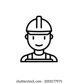 Builder in helmet thin line icon. Repairman, handyman. Modern vector illustration