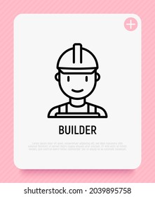 Builder in helmet thin line icon. Repairman, handyman. Modern vector illustration