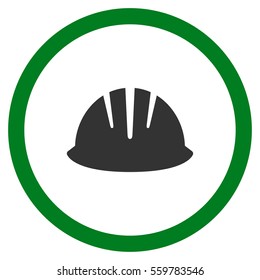 Builder Helmet vector bicolor rounded icon. Image style is a flat icon symbol inside a circle, green and gray colors, white background.