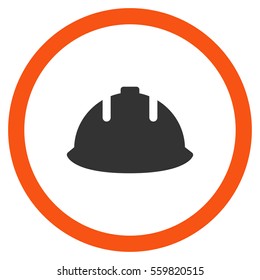 Builder Helmet vector bicolor rounded icon. Image style is a flat icon symbol inside a circle, orange and gray colors, white background.