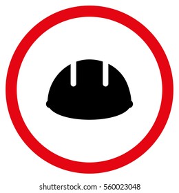 Builder Helmet vector bicolor rounded icon. Image style is a flat icon symbol inside a circle, intensive red and black colors, white background.