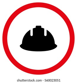 Builder Helmet vector bicolor rounded icon. Image style is a flat icon symbol inside a circle, intensive red and black colors, white background.