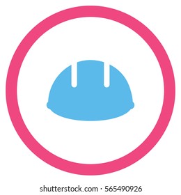 Builder Helmet vector bicolor rounded icon. Image style is a flat icon symbol inside a circle, pink and blue colors, white background.