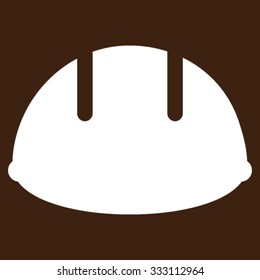 Builder Helmet vector icon. Style is flat symbol, white color, rounded angles, brown background.