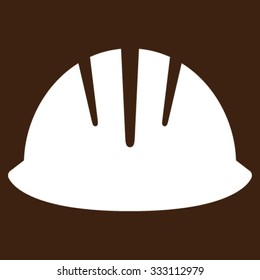 Builder Helmet vector icon. Style is flat symbol, white color, rounded angles, brown background.