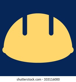 Builder Helmet vector icon. Style is flat symbol, yellow color, rounded angles, blue background.
